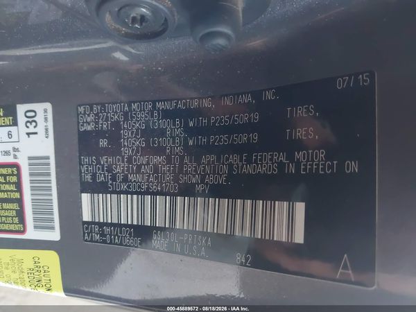2015 TOYOTA SIENNA SE 8 PASSENGER