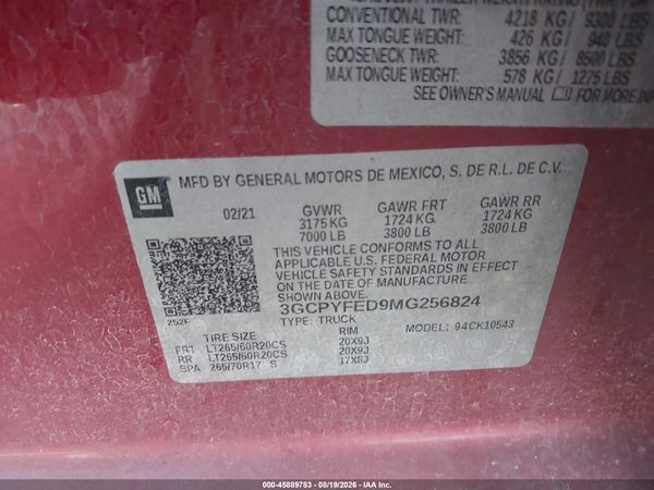2021 CHEVROLET SILVERADO 1500 — I9