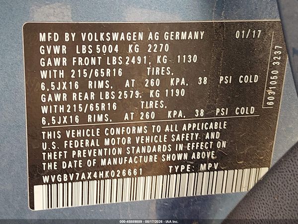 2017 VOLKSWAGEN TIGUAN 2.0T/2.0T S — I9