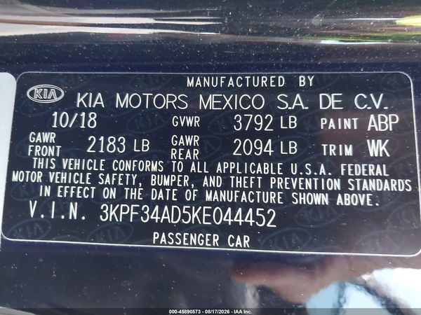 2019 KIA FORTE S