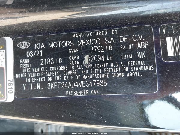 2021 KIA FORTE LXS