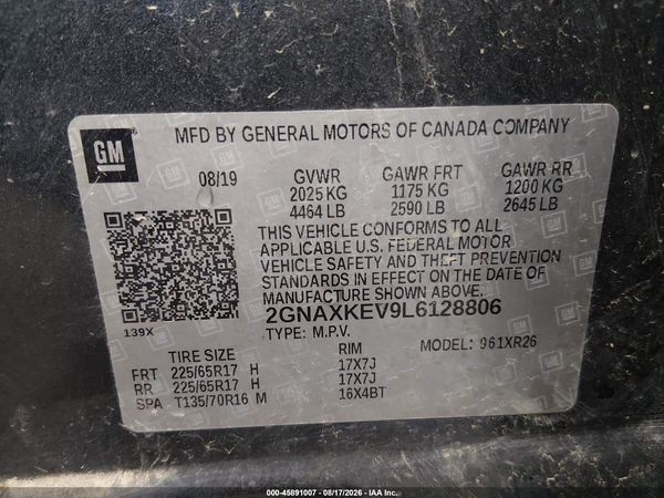 2020 CHEVROLET EQUINOX FWD LT 1.5L TURBO — I9
