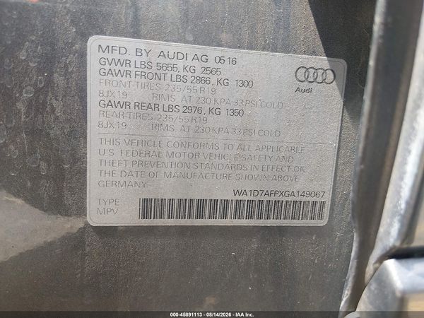 2016 AUDI Q5 3.0T PREMIUM PLUS