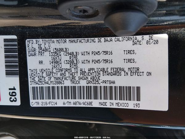 2020 TOYOTA TACOMA SR5 V6