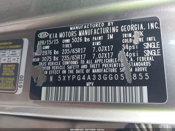 2016 KIA SORENTO 2.4L LX