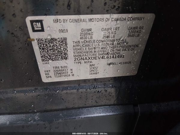 2020 CHEVROLET EQUINOX AWD LT 1.5L TURBO — I9