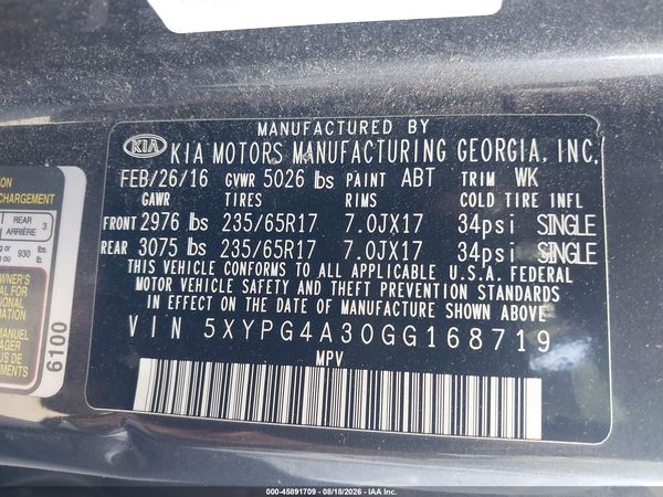 2016 KIA SORENTO 2.4L LX