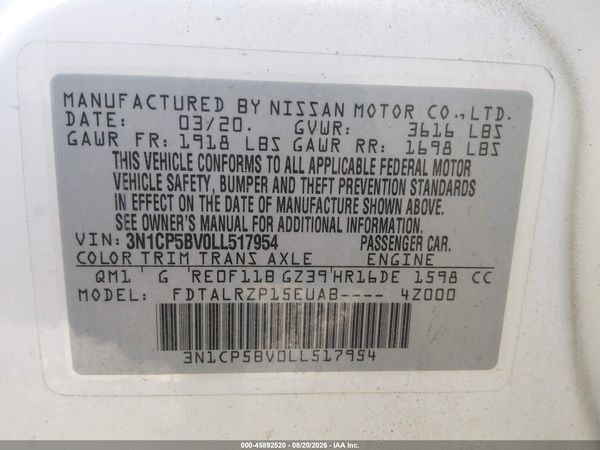 2020 NISSAN KICKS S XTRONIC CVT — I9