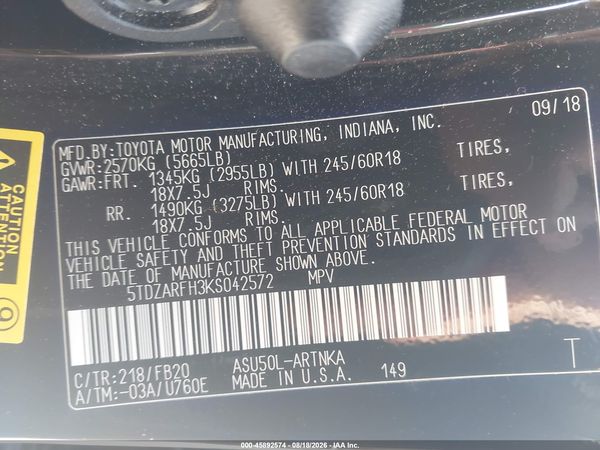 2019 TOYOTA HIGHLANDER LE