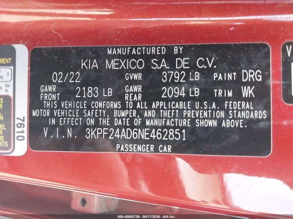 2022 KIA FORTE LXS