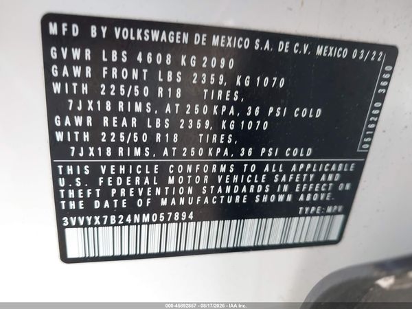 2022 VOLKSWAGEN TAOS 1.5T SE — I9