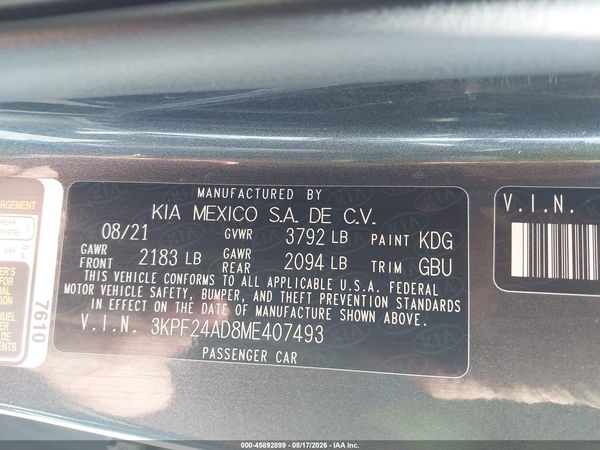 2021 KIA FORTE LXS