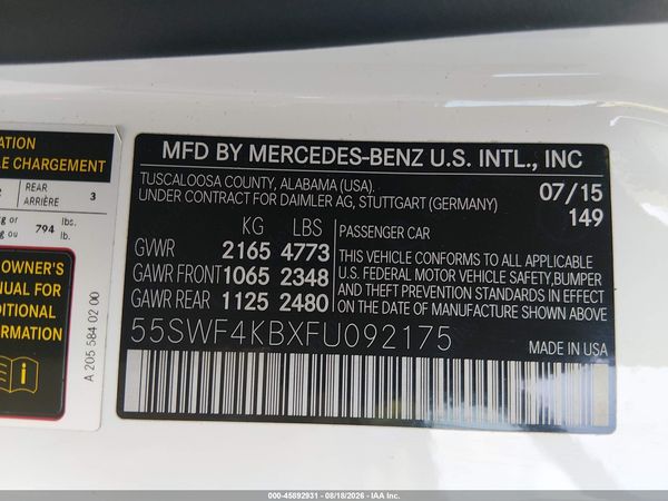 2015 MERCEDES-BENZ C 300 4MATIC