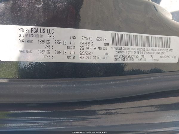 2018 DODGE GRAND CARAVAN SXT — I9