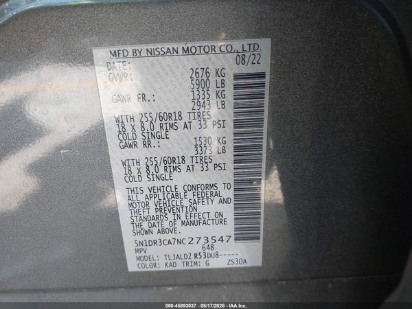 2022 NISSAN PATHFINDER SL 2WD — I9