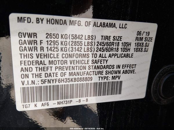 2019 HONDA PILOT EX