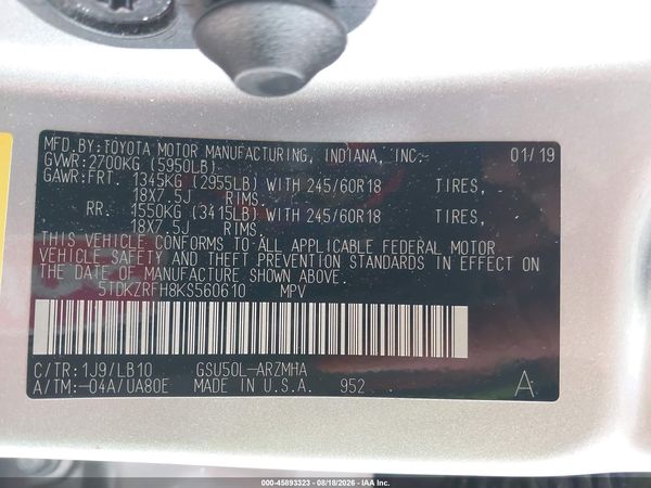 2019 TOYOTA HIGHLANDER XLE