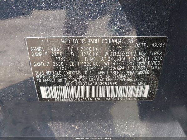 2025 SUBARU OUTBACK Base — I9