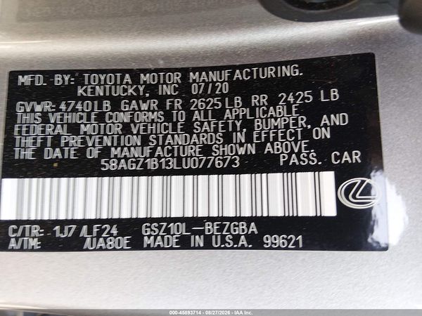 2020 LEXUS ES 350 F SPORT — I9