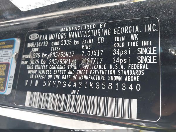 2019 KIA SORENTO 2.4L L