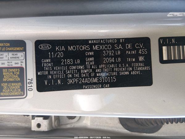 2021 KIA FORTE LXS