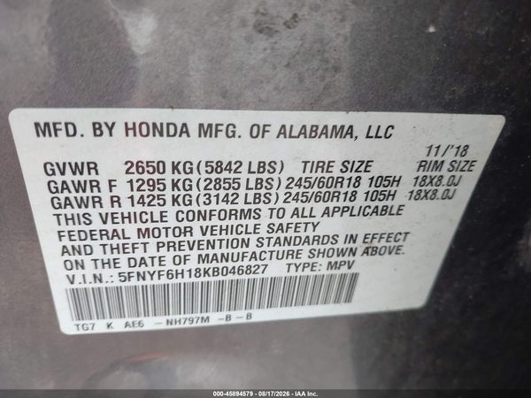 2019 HONDA PILOT LX