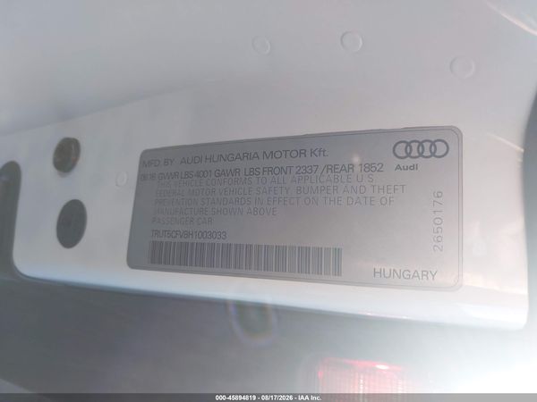 2017 AUDI TT ROADSTER