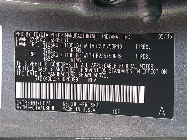 2015 TOYOTA SIENNA SE 8 PASSENGER