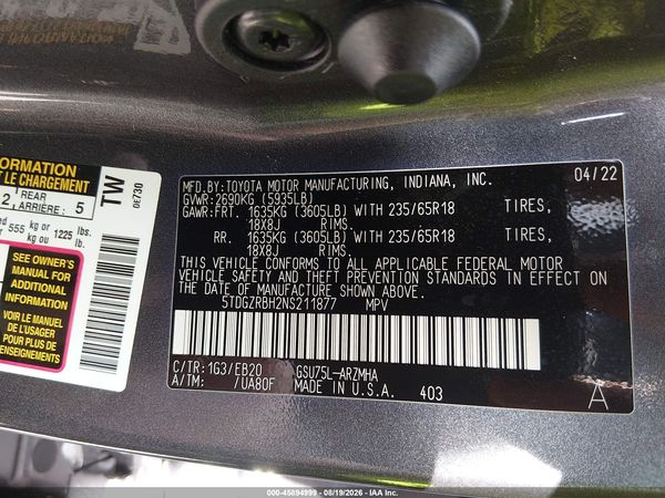 2022 TOYOTA HIGHLANDER XLE