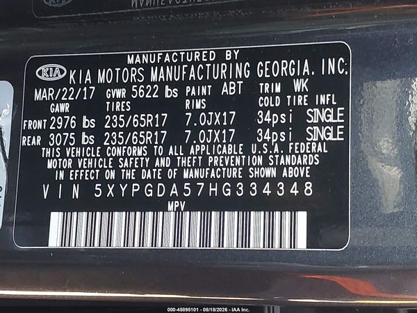 2017 KIA SORENTO 3.3L LX
