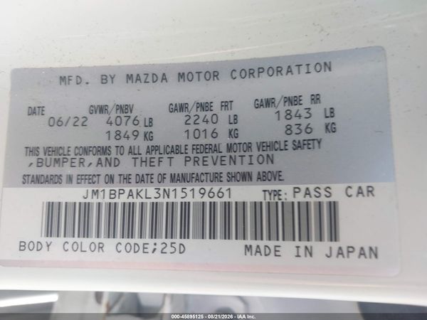2022 MAZDA MAZDA3 SELECT