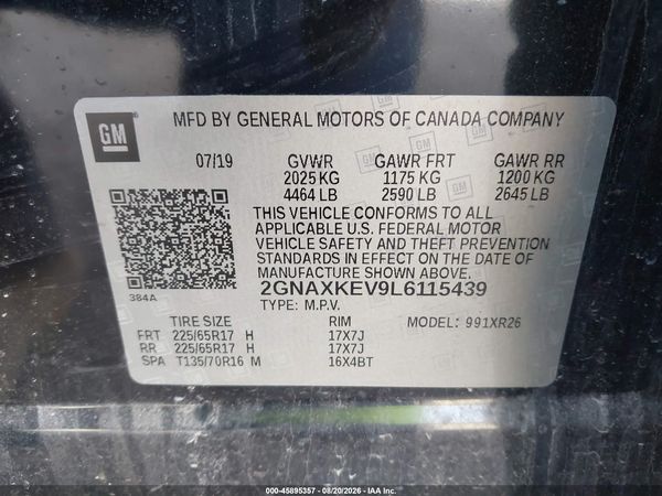 2020 CHEVROLET EQUINOX FWD LT 1.5L TURBO — I9