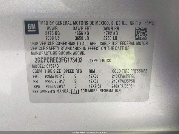 2015 CHEVROLET SILVERADO 1500 LT — I9