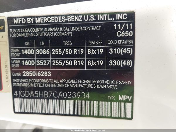 2012 MERCEDES-BENZ ML 350 4MATIC