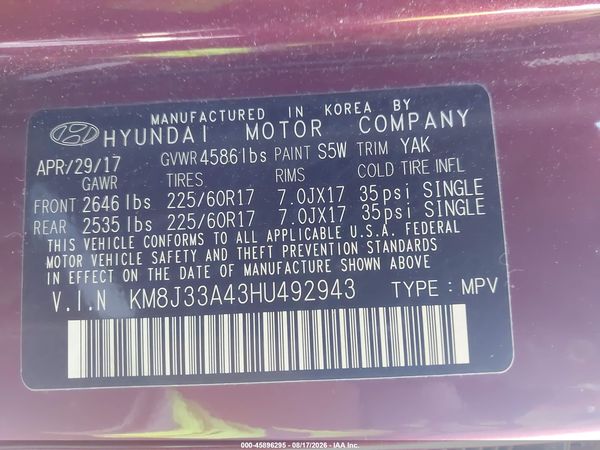 2017 HYUNDAI TUCSON SE PLUS