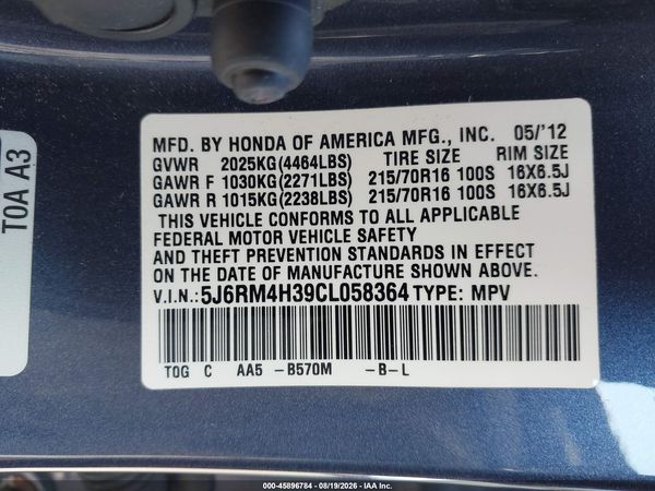2012 HONDA CR-V LX