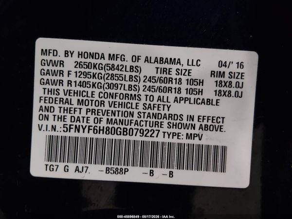 2016 HONDA PILOT EX-L