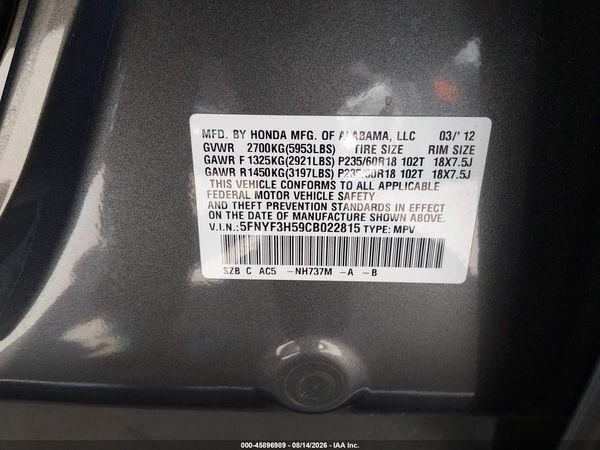 2012 HONDA PILOT EX-L