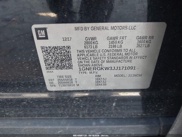 2018 CHEVROLET TRAVERSE LT CLOTH — I9