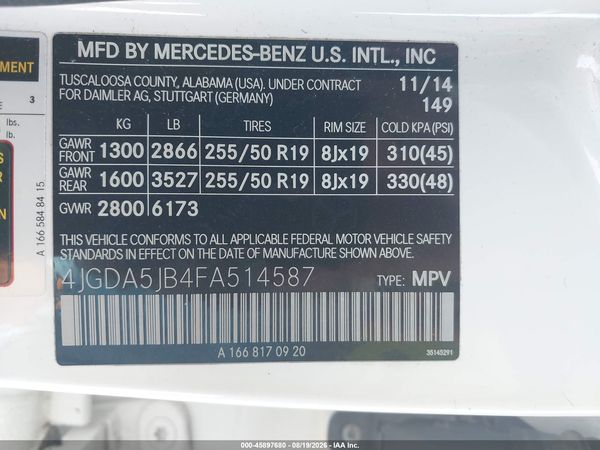 2015 MERCEDES-BENZ ML 350 ML350