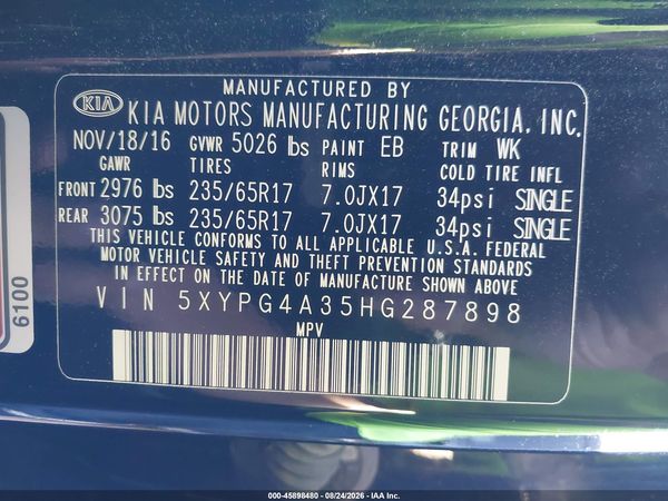 2017 KIA SORENTO 2.4L LX