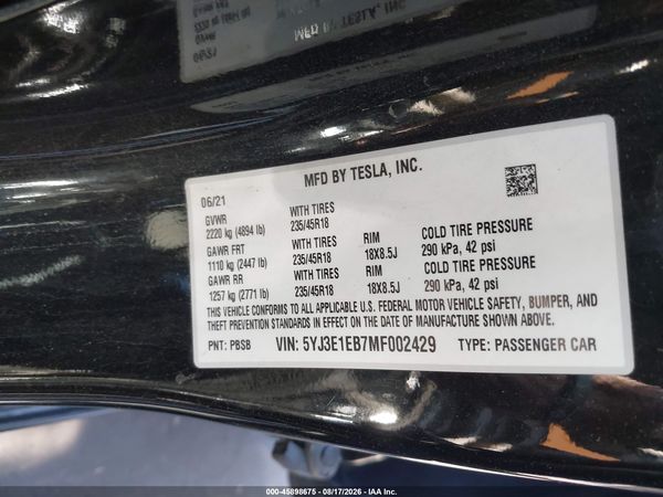 2021 TESLA MODEL 3