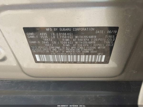 2019 SUBARU OUTBACK 2.5I LIMITED — I9