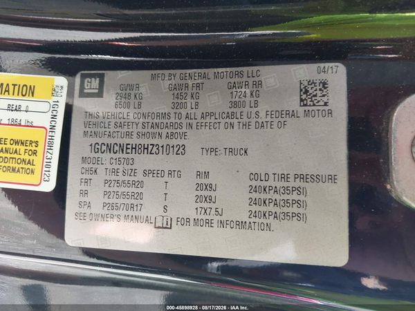 2017 CHEVROLET SILVERADO 1500 WORK TRUCK — I9