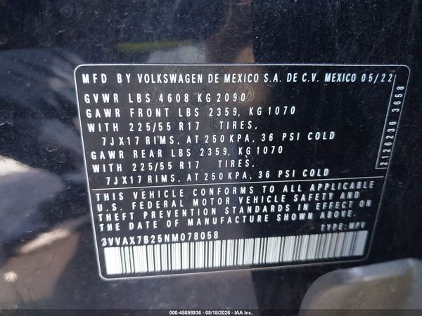 2022 VOLKSWAGEN TAOS 1.5T S — I9