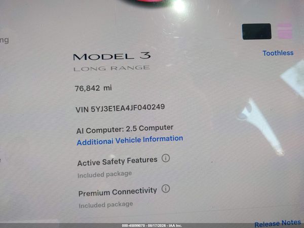 2018 TESLA MODEL 3 LONG RANGE/MID RANGE