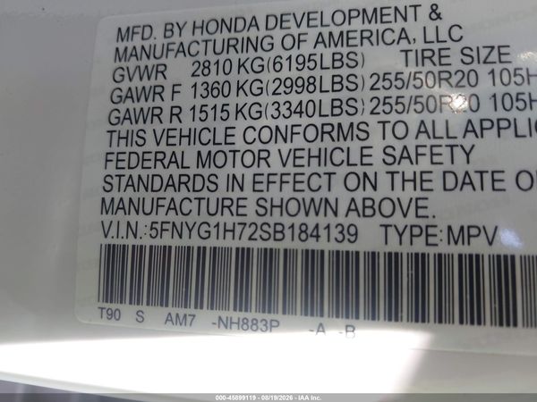 2025 HONDA PILOT TOURING — I9