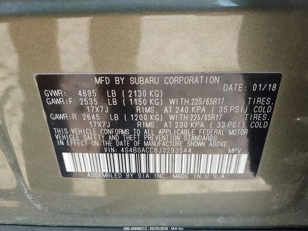2018 SUBARU OUTBACK 2.5I PREMIUM — I9