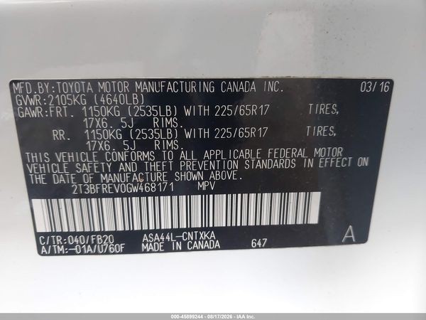 2016 TOYOTA RAV4 LE