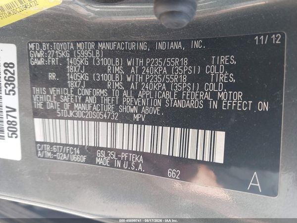 2013 TOYOTA SIENNA LE 7 PASSENGER — I9